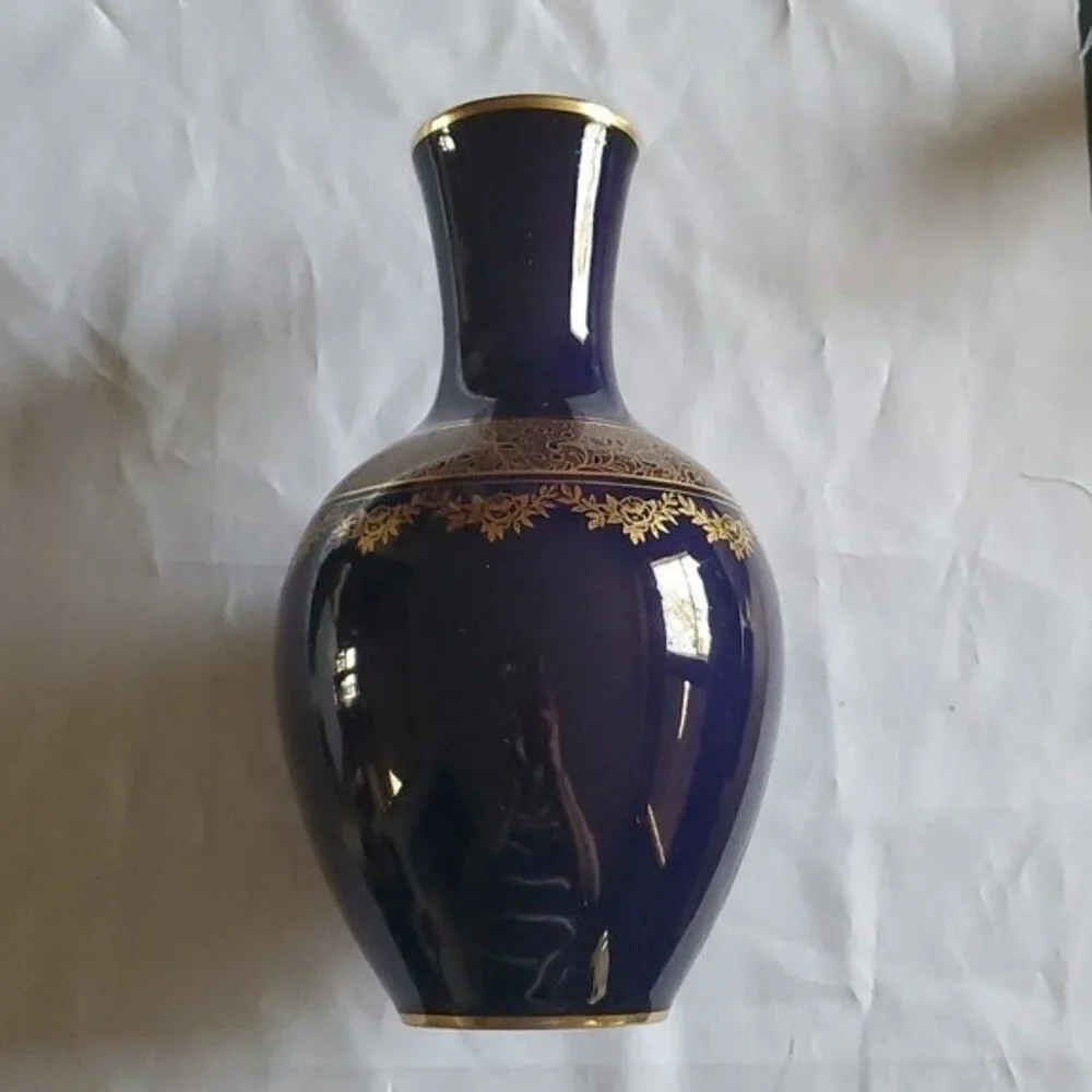 Lindner Echt Cobalt Vase – 5‑3‑152 – VTG 50s Gilded Germany
